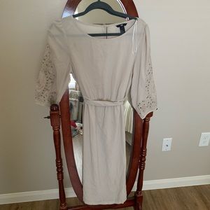 Tan H&M lace sleeve midi dress